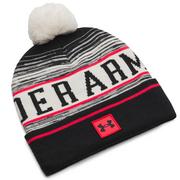 Under Armour UA Halftime Pom Pom Beanie Hat - Stone/Racer Red/Black