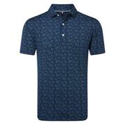 FootJoy Wingtip Floral Print Lisle Golf Polo Shirt- Navy/White