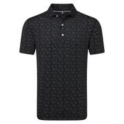 FootJoy Wingtip Floral Print Lisle Golf Polo Shirt- Black/White