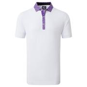 Footjoy Tossed Tulip Trim Pique Golf Polo Shirt - White/Violet