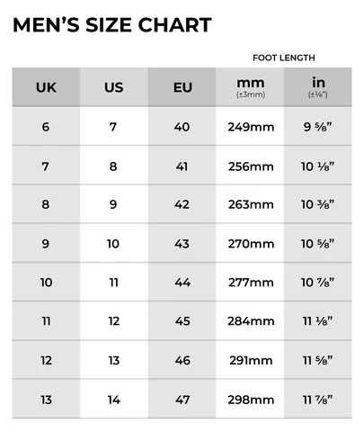 Size Chart for Duca Del Cosma Davinci Golf Shoes - Light Blue