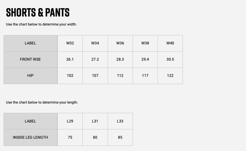 Size Chart for Mizuno Move Tech Winter Elite Golf Trousers - Grey