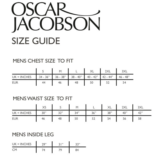 Size Chart for Oscar Jacobson Chap II Tour Golf Polo Shirt - White