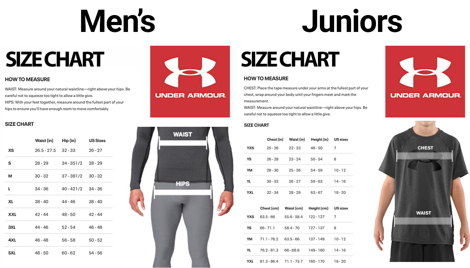 Size Chart for Under Armour Boys Golf Shorts