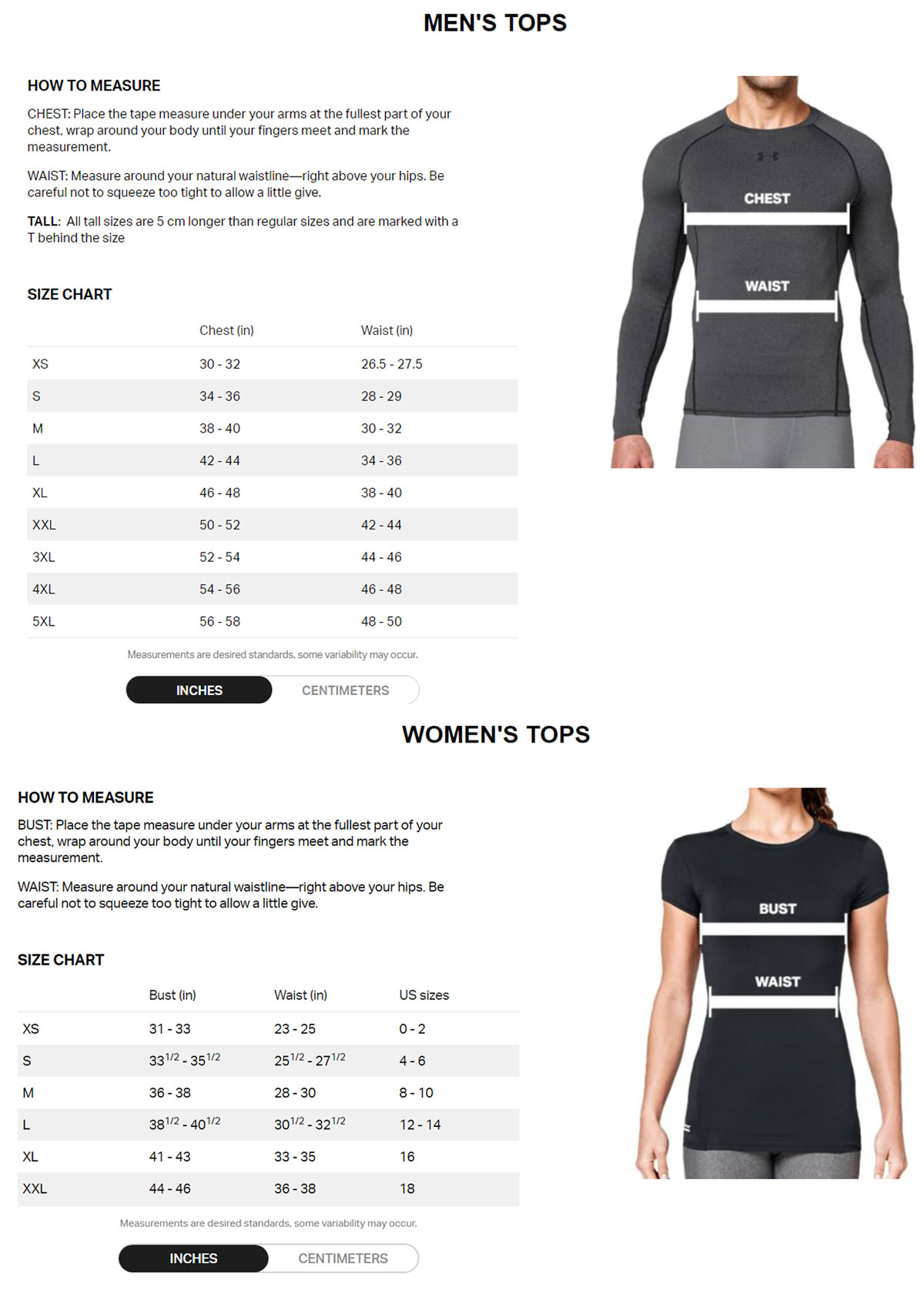 Size Chart for Under Armour Womens ColdGear Armour Long Sleeve - Black