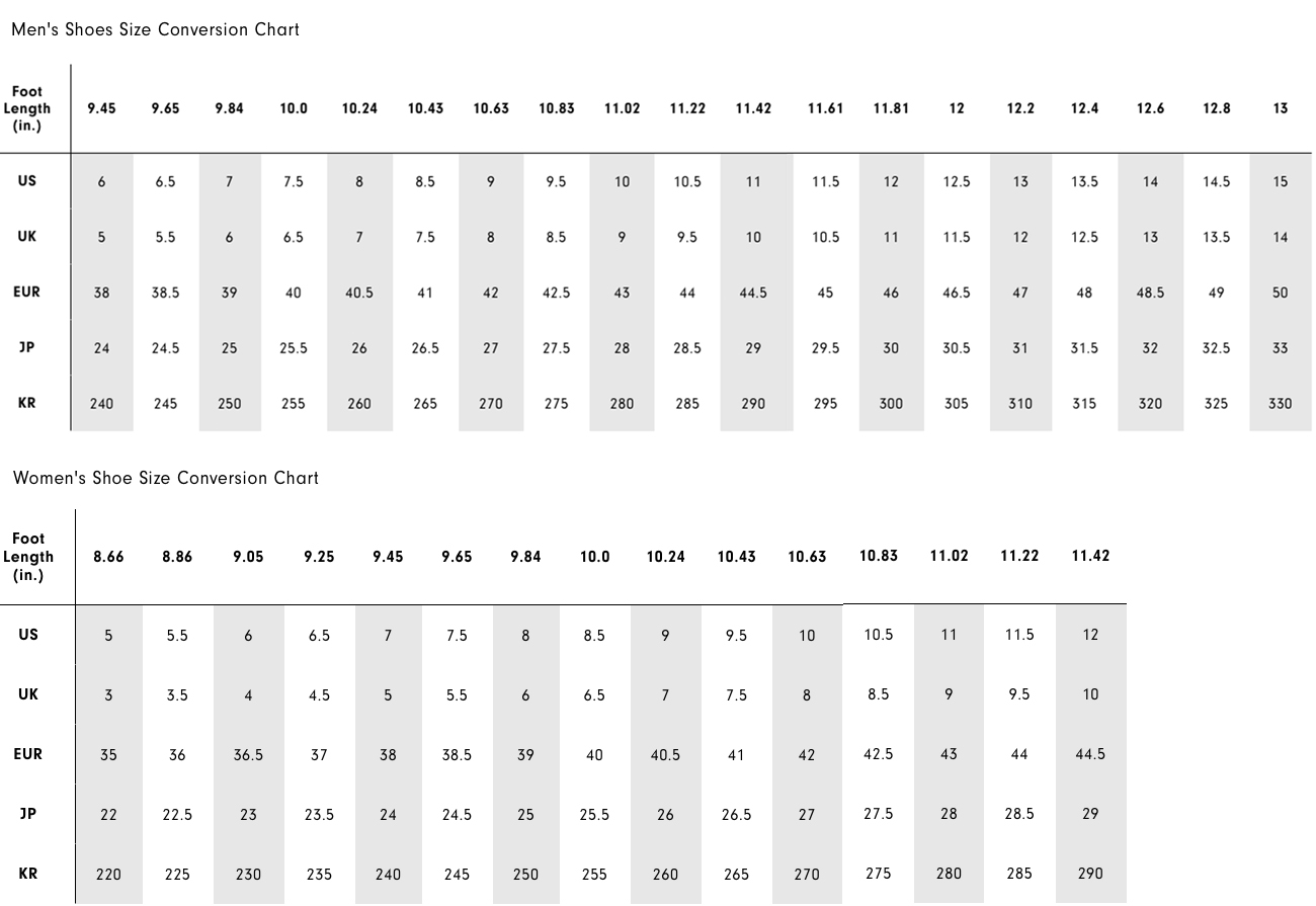 Size Chart for FootJoy Flex Women's Golf Shoe - Grey/White/Pink