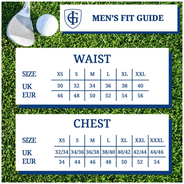 Size Chart for Island Green Stretch Waterproof Golf Trousers