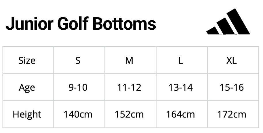 Size Chart for adidas Junior Boys Ultimate365 Golf Pant - Blue Rush