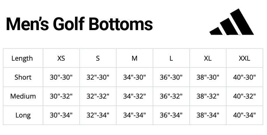 Size Chart for adidas Ultimate 365 Taper Golf Pant - Khaki