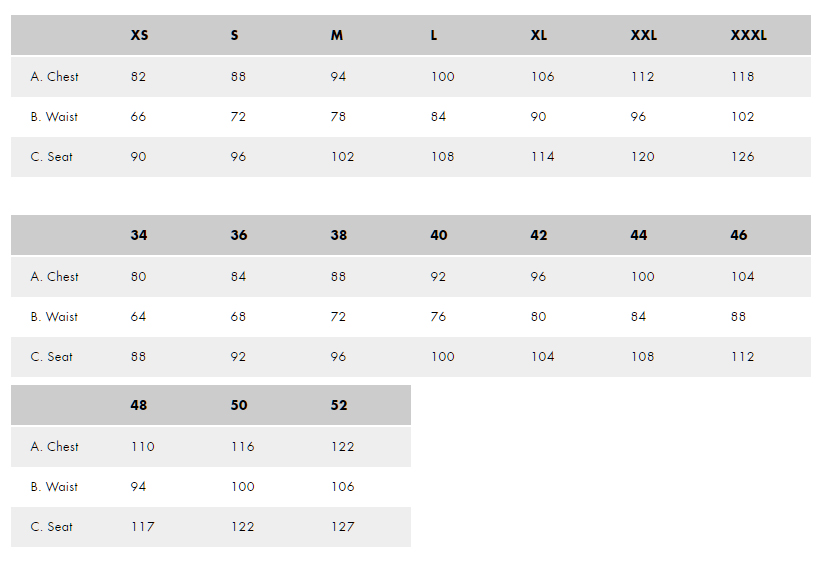 Size Chart for Sprint Sleeveless Golf Top