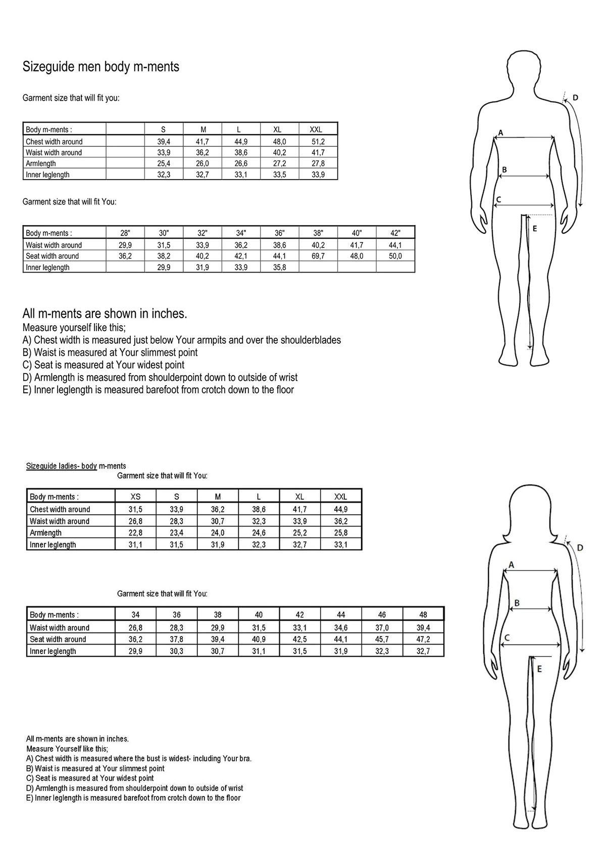 Size Chart for Abacus Bounce Waterproof Golf Rain Jacket - Black