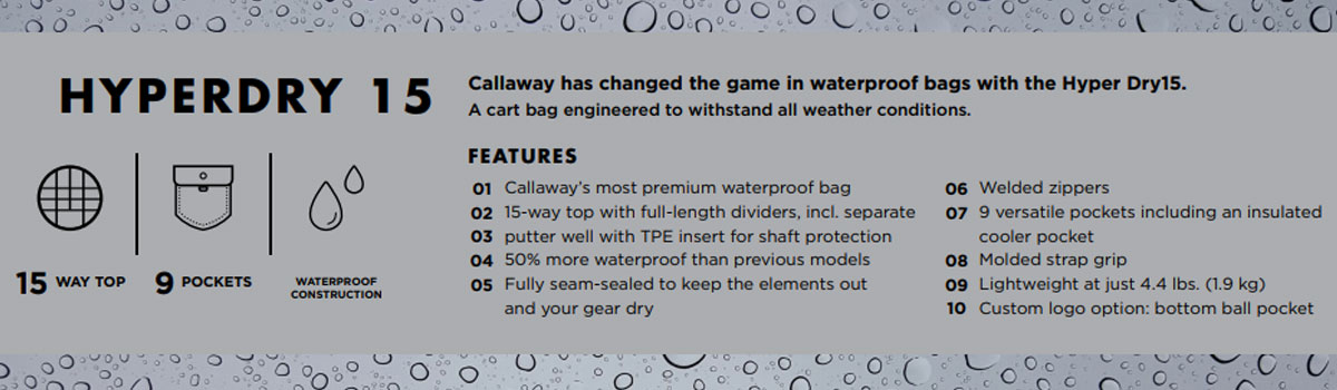 Callaway Hyper Dry 15 Bag Specifications