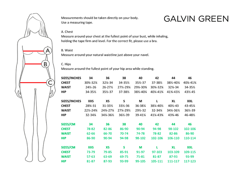 Galvin Green Ladies Size Guide