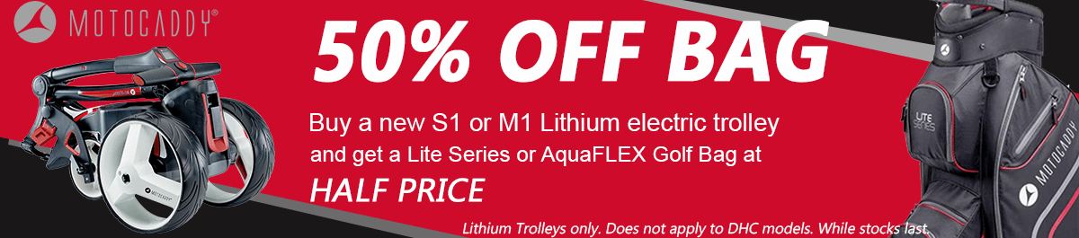 Motocaddy Half Price Red/Black BAG Offer with electric trolleys
